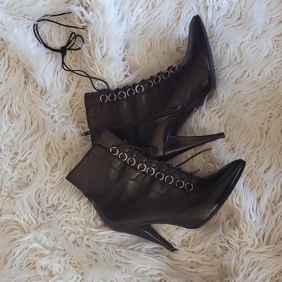 SAINT LAURENT Fetish lace up Textured-leather Ankle Boots - Picture 5 of 16